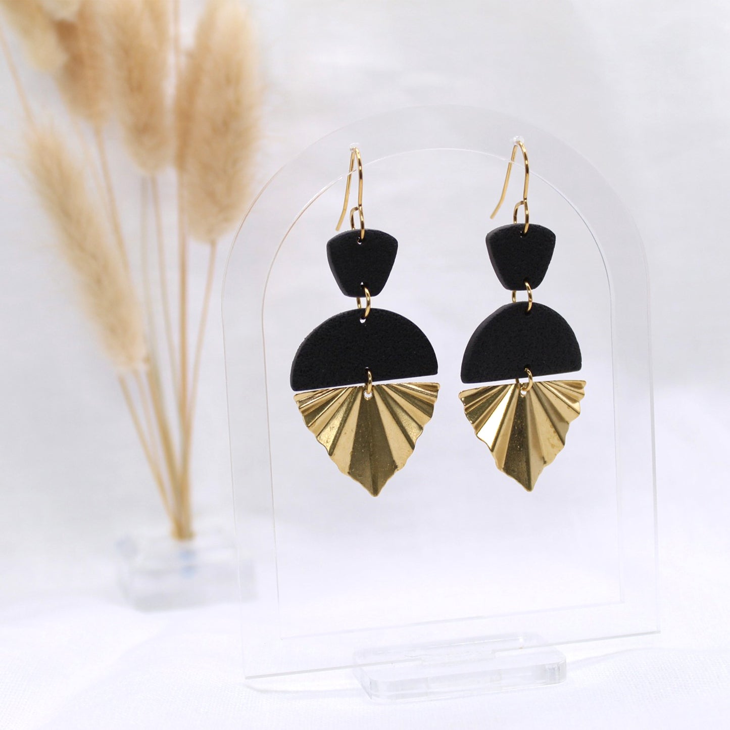 Mae Dangle - Polymer Clay earrings & Studs | Genuine leather natural pearl jewelry - km-uniquely-adorned