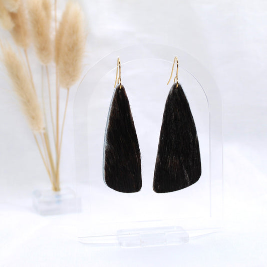 Genuine Cowhide Black Dangle - Polymer Clay earrings & Studs | Genuine leather natural pearl jewelry - km-uniquely-adorned