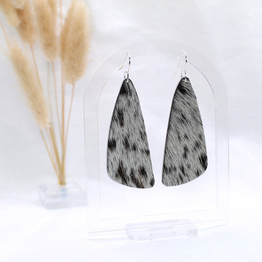 Genuine Cowhide Black Speckled Dangle - Polymer Clay earrings & Studs | Genuine leather natural pearl jewelry - km-uniquely-adorned