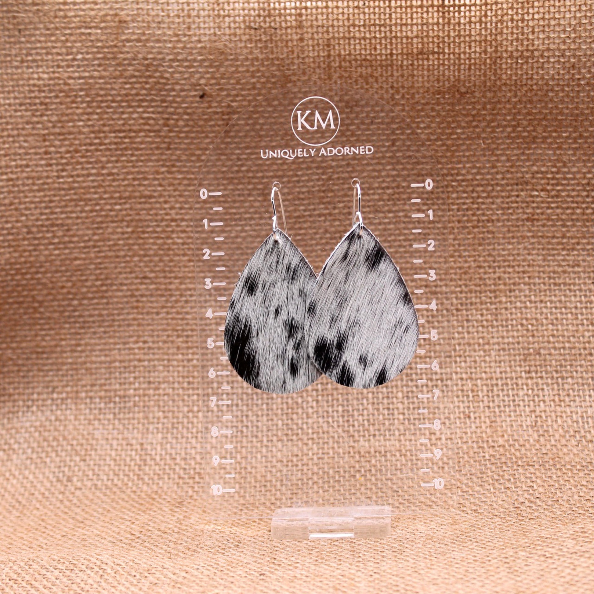 Genuine Cowhide Black Speckled Dangle - Polymer Clay earrings & Studs | Genuine leather natural pearl jewelry - km-uniquely-adorned