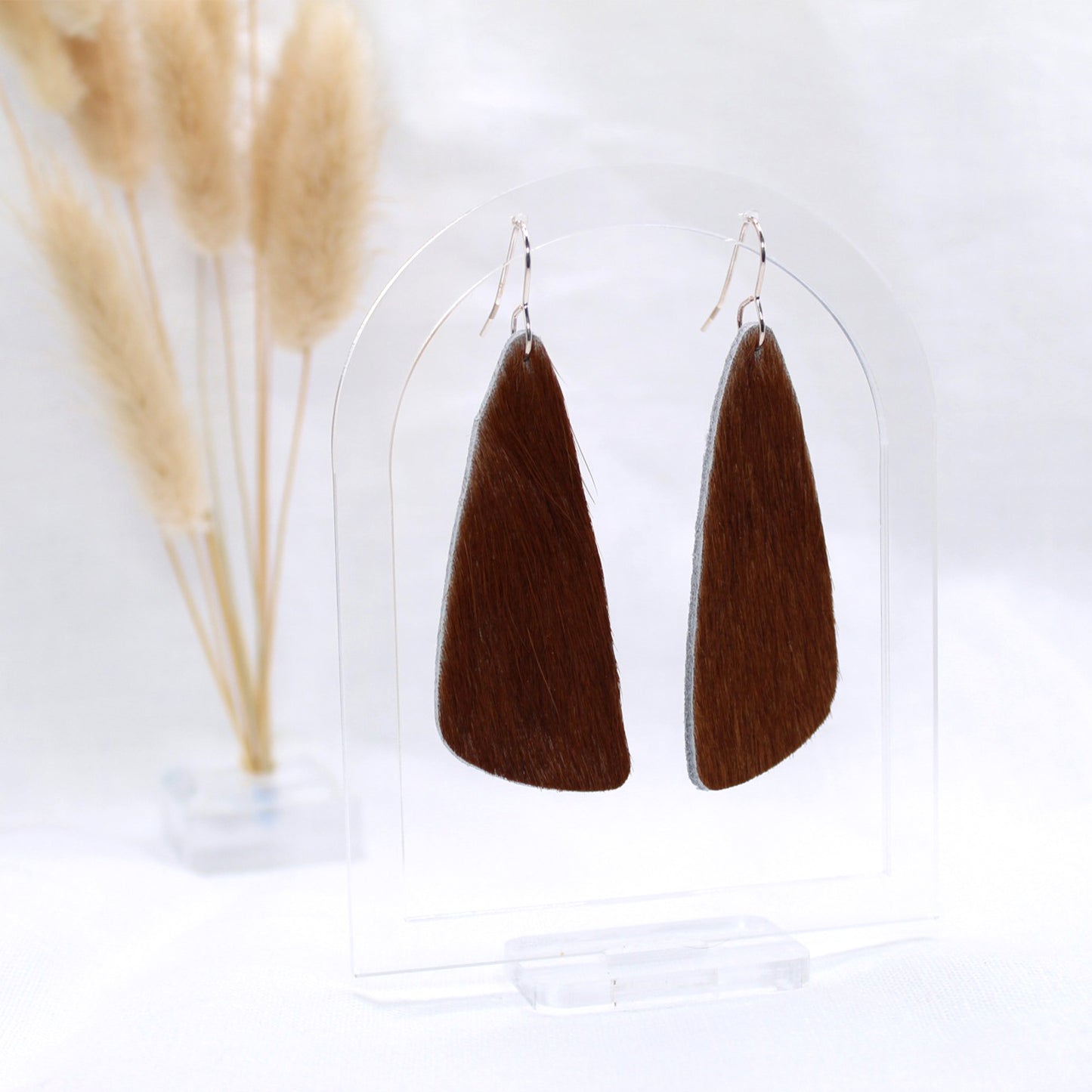 Genuine Cowhide Brown Dangle - Polymer Clay earrings & Studs | Genuine leather natural pearl jewelry - km-uniquely-adorned