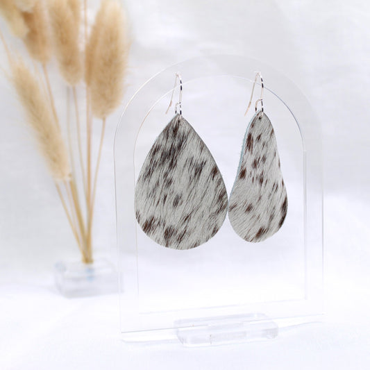 Genuine Cowhide Brown Speckled Dangle - Polymer Clay earrings & Studs | Genuine leather natural pearl jewelry - km-uniquely-adorned