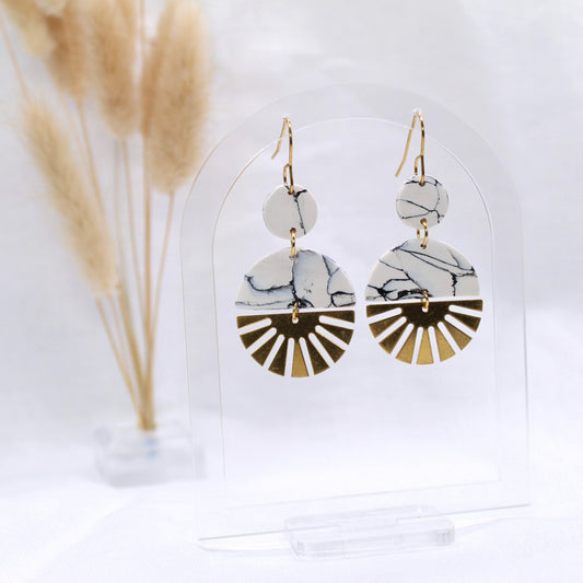 Brynn Dangle - Polymer Clay earrings & Studs | Genuine leather natural pearl jewelry - km-uniquely-adorned