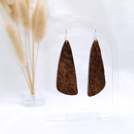 Genuine Cowhide Copper Speckled Dangle - Polymer Clay earrings & Studs | Genuine leather natural pearl jewelry - km-uniquely-adorned