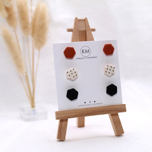 Finnley Trio Pack - Polymer Clay earrings & Studs | Genuine leather natural pearl jewelry - km-uniquely-adorned