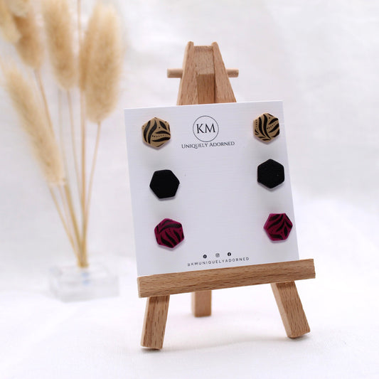 Jessa Trio Pack - Polymer Clay earrings & Studs | Genuine leather natural pearl jewelry - km-uniquely-adorned