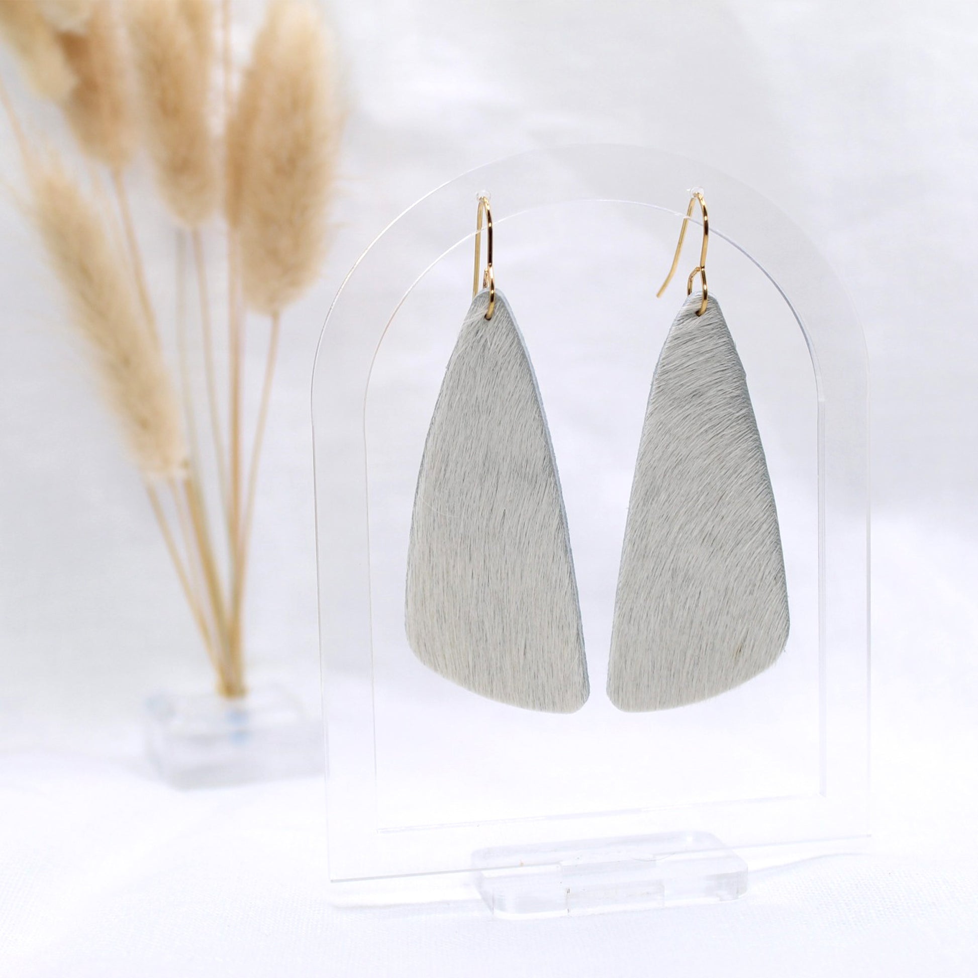 Genuine Cowhide White Dangle - Polymer Clay earrings & Studs | Genuine leather natural pearl jewelry - km-uniquely-adorned