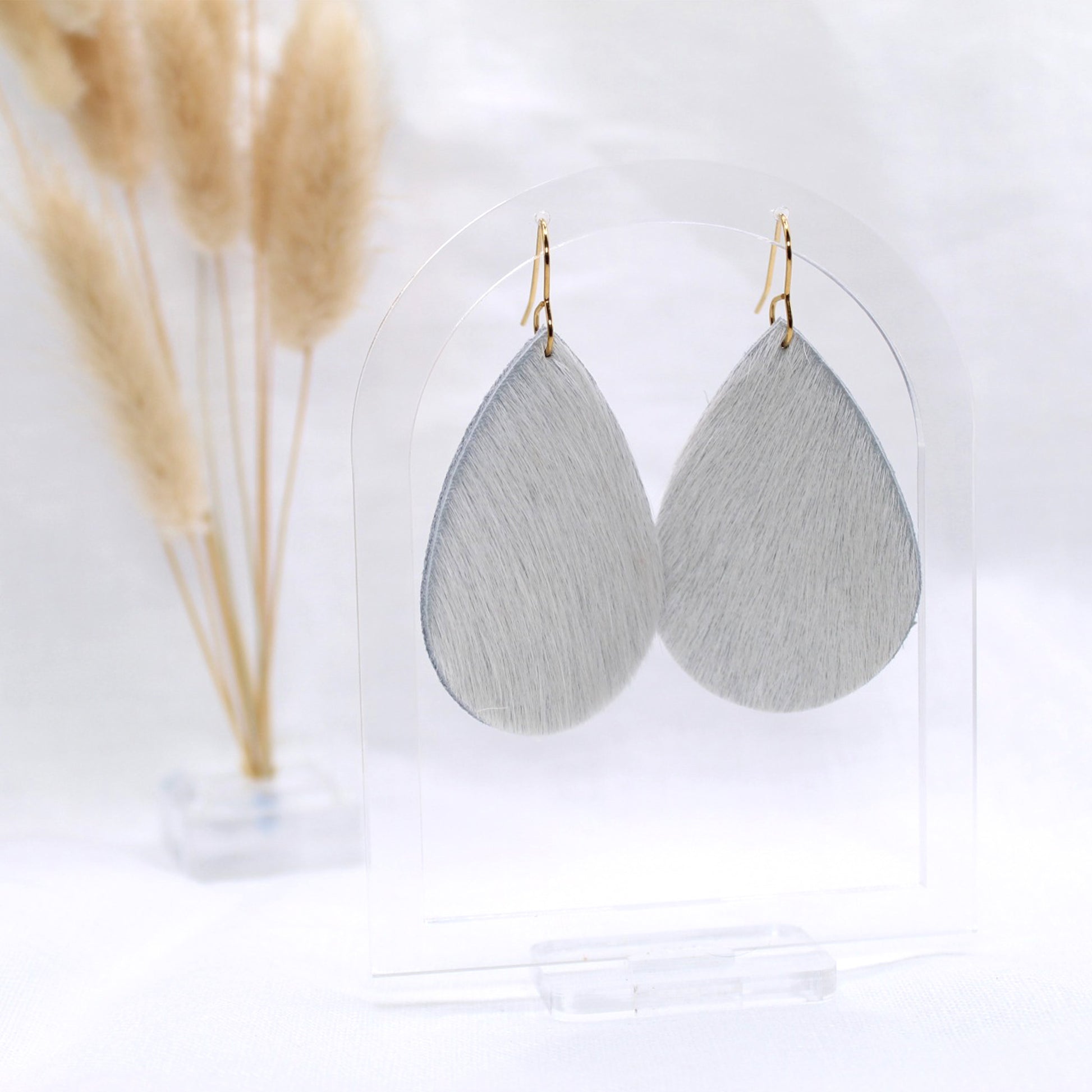 Genuine Cowhide White Dangle - Polymer Clay earrings & Studs | Genuine leather natural pearl jewelry - km-uniquely-adorned