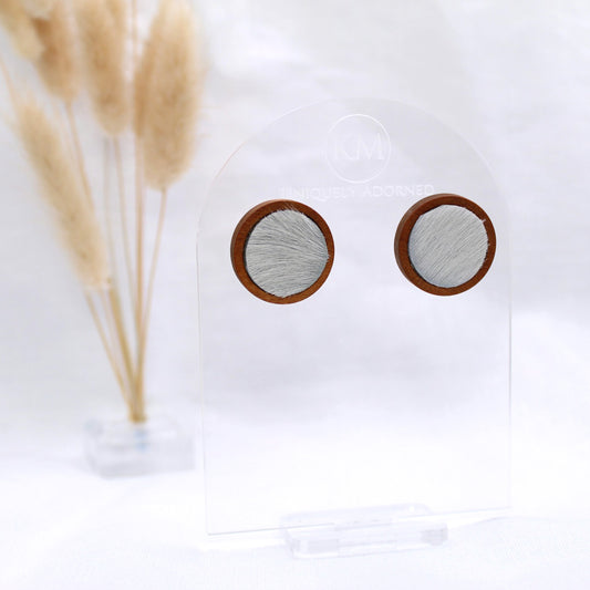 Genuine Cowhide White Stud - Polymer Clay earrings & Studs | Genuine leather natural pearl jewelry - km-uniquely-adorned